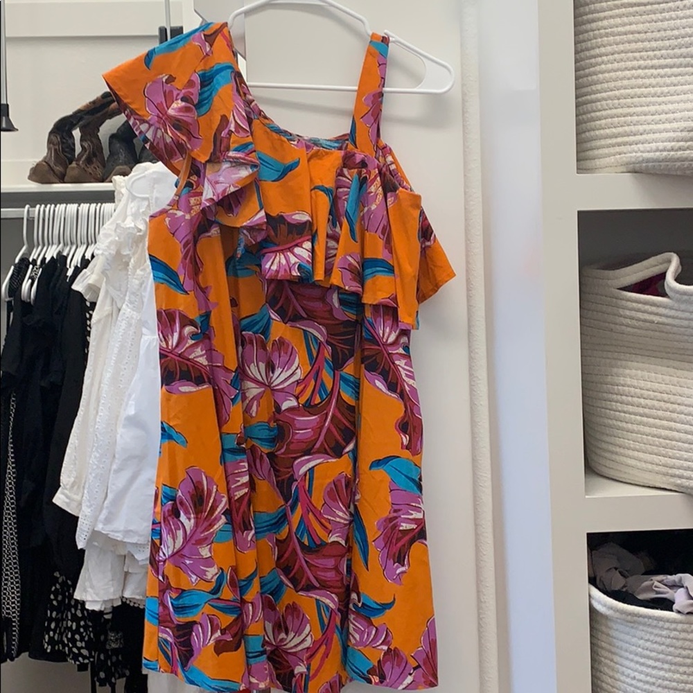 Orange Floral One Shoulder Dress